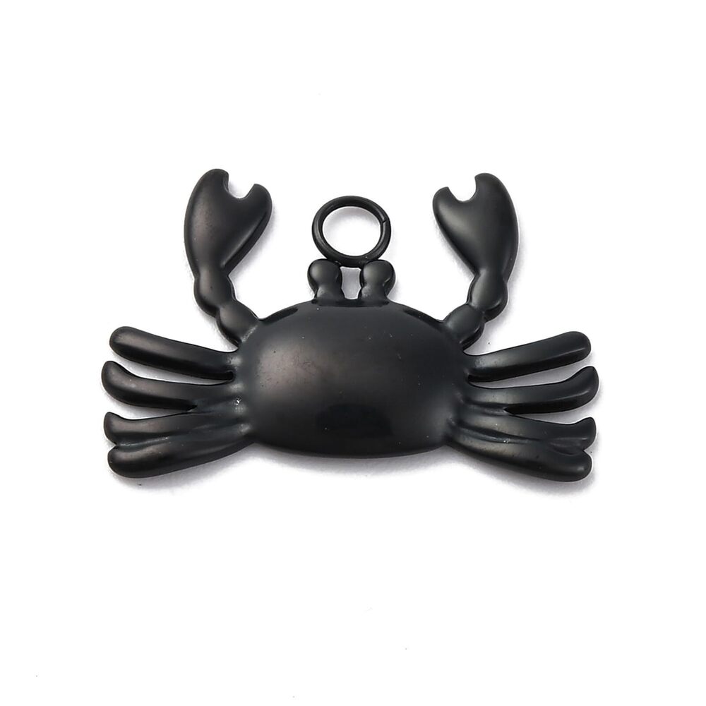 5566 10 pcs Black Crab Enamel Charms 304 Stainless Steel Sea Ocean Animals